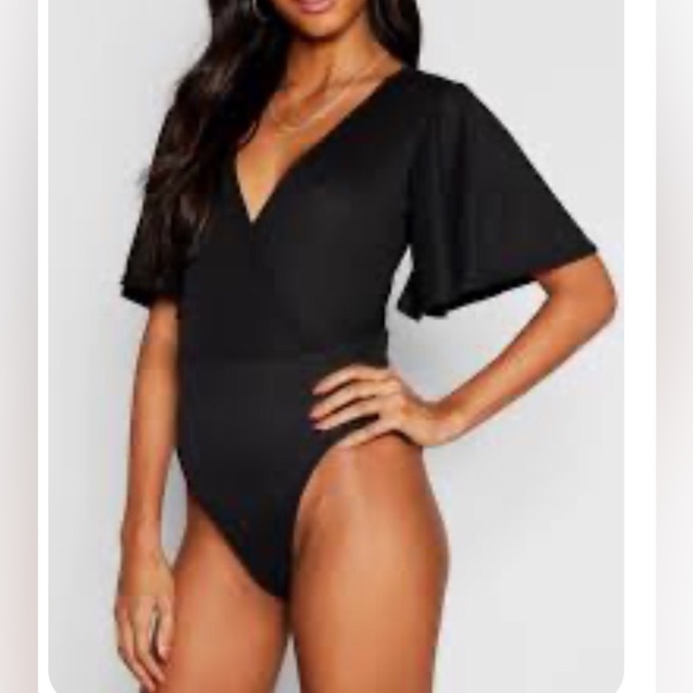 Talent/ Black Short Sleeve, V-Neck, Mesh Body Suit, fits XL fits SZ 12/14